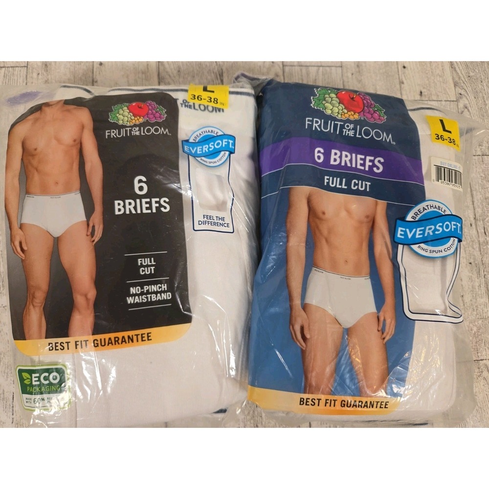 Hanes Mens Underwear Briefs LARGE 36-38 White 6 pack Lot of 2